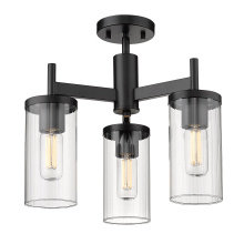 Golden 7011-3SF BLK-CLR - Golden Lighting Winslett 3-light Semi-Flush Mount in Matte Black